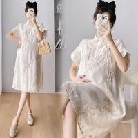 ราคา ชุดคลุมท้อง แฟชั่นสไตล์ย้อนยุคคอตั้งปัก กี่เพ้า ชุดคลุมท้องชุดฤดูร้อน (26353177047)