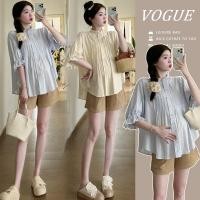 ราคา ชุดคลุมท้อง 2025 ฤดูร้อนพัฟแขนเสื้อหลวม กางเกงขาสั้นยกหน้าท้องชุดสองชิ้น (28579288576)