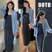 ราคา ชุดคลุมท้องฤดูใบไม้ผลิฤดูใบไม้ร่วงเสื้อแขนยาว กระโปรงสลิงสีเทาชุดสองชิ้น (57404202098)