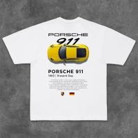 ราคา PORSCHE 911 yellow car graphic short sleeved T shirt racing style cotton T shirt (51605937334)