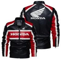 ราคา Honda Leather Jacket CBR500R PCX 160 CRF250 Stand Collar Zipper Design Contrast Color Leather Jacket Motorcycle Riding Windproof Leather Jacket (26929677621)