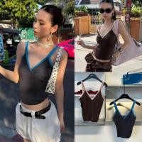 ราคา SU071 เสื้อสายเดี่ยวผ้าไหมพรม เนื้อนิ่มใส่สบาย ยืดหยุ่นได้ดีค่ะ แต่งขอบสีสวย แฟชั่นเกาหลี TAG MM fish (51355650779)