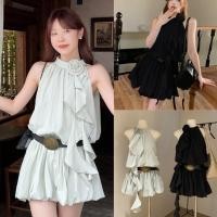 ราคา W6125 เดรสสั้นแขนกุด ช่วงคอแต่งผ้าเป็นดอกไม้ ชายกระโปรงะแต่งทรงบอลลูนผ้าแฟชั่นเกาหลี TAG WG WE (40007690087)