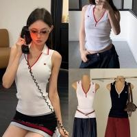 ราคา W8599 เสื้อแขนสั้นคอปกแขนกุด ผ้าไหมพรมทอ ทอสีสวย ผ้ายืดหยุ่นได้ดี ใส่สบาย แฟชั่นเกาหลี TAG WG WE (44427908749)