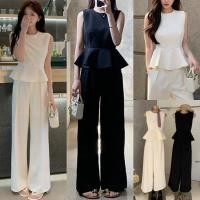 ราคา W8786 เซ็ท 2 ชิ้น เสื้อคอกลมแขนกุด ชายระบาย ซิปหลัง มาพร้อมกางเกงขายาว แฟชั่นเกาหลี TAG WG WE (40328151849)