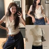 ราคา W6405 เสื้อแขนสั้น แต่งผ้าลูกไม้ทั้งตัว มีซับในสีครีม ผ้านิ่ม งานสวยเก๋มากๆค่า แฟชั่นเกาหลี TAG WG WE (42764872726)
