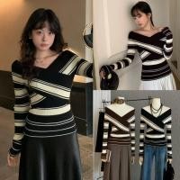 ราคา W7673 เสื้อแขนยาว ปาดไหล่ ผ้าทอร่องใหญ่ แต่งลายขวาง งานสวยใส่แล้วดูดีมากๆค่า แฟชั่นเกาหลี TAG WG WE (55801593908)