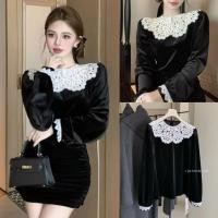 ราคา Y5106 เสื้อแขนยาว ผ้ากำมะหยี่ แต่งขอบช่วงคอ และปลายแขน ด้วยผ้าลูกไม้สีขาว ผ้าแฟชั่นเกาหลี TAG Inbyin (52251050076)