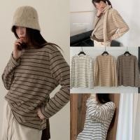 ราคา I3224 เสื้อแขนยาวคอกลม ทรง oversize ลายขวาง ผ้ายืดหยุ่นได้ดี แฟชั่นเกาหลี TAG In by In (48052482439)