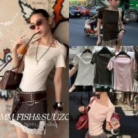 ราคา SU026 เสื้อคอเหลี่ยม ใส่แล้วทำให้ช่วงคอดูยาว ผ้าร่องเล็กเนื้อนุ่ม ยืดหยุ่นใส่สบาย แฟชั่นเกาหลี TAG MM Fish (44178294101)