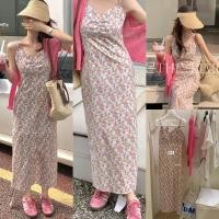 ราคา 8537 เดรสยาวสายเดี่ยว ลายดอกไม้ โทนสีชมพู ผ่าหลัง ซิปหลังค่ะ TAG LEMON (43554424434)