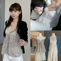ราคา W6667 เสื้อสายเดี่ยว ผ้าลาย แต่งกระดุมและโบว์ช่วงอก สายสามารถปรับได้นะคะ แฟชั่นเกาหลี TAG WG WE (43214151233)