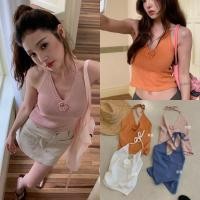 ราคา W6225 เสื้อคล้องคอ ผ้าทอ แต่งดอกไม้ช่วงอก ด้านหลังเว้า มีสายมักโบว์ที่คอ ผ้าแฟชั่นเกาหลี TAG WG WE (41807651124)