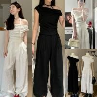 ราคา W6101 ชุดเซ็ท 2 ชิ้น เสื้อปาดไหล่ ด้านข้างแต่งซิป มาพร้อมกางเกงทรงขาบาน ผ้าแฟชั่นเกาหลี TAG WG WE (40657655817)