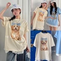 ราคา 2916 เสื้อยืดแขนสั้น ทรง oversize ลายน้องหมาติดโบว์ แฟชั่นเกาหลี TAG KOREA (29629447477)