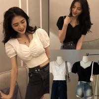 ราคา W3760 เสื้อครอป แขนตุ๊กตา แต่งย่นช่วงปลายเสื้อ ทรงน่ารัก แฟชั่นเกาหลี TAG WG WE (28679806862)