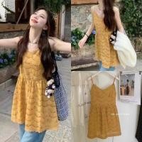 ราคา 3365 เสื้อสายเดี่ยว ตัวยาว ลายผ้าฉลุ ชายระบาย แฟชั่นเกาหลี TAG KOREA (28632048131)
