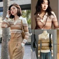 ราคา W7174 เสื้อแขนยาวคอปก ผ้าทอร่องใหญ่ ทอแต่งสีลายขวาง ผ้าแฟชั่นเกาหลี TAG WG WE (28491862305)