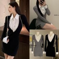 ราคา W3287 เดรสสั้น แขนยาว ผ้าทอ ทรงเกาหลี ทรงน่ารัก แฟชั่นเกาหลี TAG WG WE (27872988195)