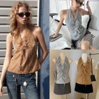 ราคา W5063 เสื้อคล้องคอ แต่งผ้าช่วงอก เนื้อผ้ามีเทคเจอร์ลายดอกแววๆ ทรงน่ารัก แฟชั่นเกาหลี TAG WG WE (27384129200)