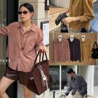 ราคา เสื้อเชิ้ตหนังแขนยาว ผ้าคล้ายๆหนังกลับ ทรงเกาหลี ทรงน่ารัก แฟชั่นเกาหลี (27064537380)