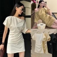 ราคา Y8111 เดรสสั้น ปาดไหล่ จับจีบช่วงเอว เรียบหรู แฟชั่นเกาหลี TAG YJIA (26988415474)
