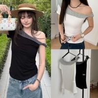 ราคา W6332 เสื้อปาดไหล่ แต่งผ้าลายริ้วช่วงไหล่งานสวยเก๋มากๆค่า ผ้าดีใส่สบาย ผ้าแฟชั่นเกาหลี TAG WG WE (26938794140)
