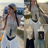 ราคา W5062 เสื้อเกาะอก ผ้าพิมพ์ลาย ทรงสวย ทรงน่ารัก แฟชั่นเกาหลี TAG WG WE (26134152939)