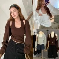 ราคา W7820 เซ็ท 2 ชิ้น เสื้อกล้ามคล้องคอ มาพร้อมเสื้อคลุมครึ่งตัว ผ้าร่อง ยืดหยุ่นได้ดี แฟชั่นเกาหลี TAG WG WE (55901049737)