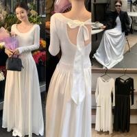 ราคา W7133 เดรสยาวคอกลม แขนยาว เว้าช่วงหลัง มีซับในอย่างดีค่า งานสวยค่า แฟชั่นเกาหลี TAG WG WE (40424839737)