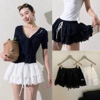 ราคา W5227 กระโปรงสั้น ผ้าฉลุ แต่งสองชั้น เอวสามารถยืดหยุ่นได้ผ้แฟชั่นเกาหลี TAG WG WE (27336495183)