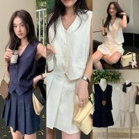 ราคา W3627 ชุดเซ็ท 2 ชิ้น เสื้อกั๊กแขนกุด กางเกงขาสั้นเอวสม็อคทรงน่ารัก แฟชั่นเกาหลี TAG WG WE (27829452213)