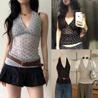 ราคา W6515 เสื้อคล้องคอ มัดโบว์หลังคอ ลายจุด ผ้ายืด ใส่สบาย ทรงสวยเซ็กซี่ แฟชั่นเกาหลี TAG WG WE (43414532717)