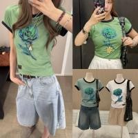 ราคา W6581 เสื้อยืดแขนสั้น ตัดขอบคอเสื้อ พิมพ์ลายดอกกุหลาบ งานน่ารักมากๆ แฟชั่นเกาหลี TAG WG WE (43664139570)
