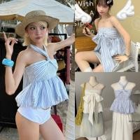 ราคา W6516 เสื้อเกาะอก สม็อคช่วงอก แต่งผ้าสามารถมัดเป็นโบว์หรือคล้องคอได้ แฟชั่นเกาหลี TAG WG WE (42611741139)