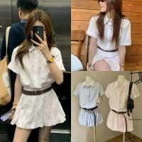 ราคา W5688 เดรสสั้นทรงเชิ้ต ลายริ้ว ชายกระโปรงะแต่งทรงบอลลูนแฟชั่นเกาหลี TAG WG WE (43002951768)