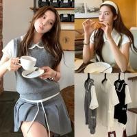 ราคา W7301 เซ็ท 2 ชิ้น เสื้อแขนกุดผ้าไหมพรม คอบัว แต่งผ้าลูกไม้ เสื้อยืดคอกลมสีขาว ผ้าดี แฟชั่นเกาหลี TAG WG WE (29092748452)