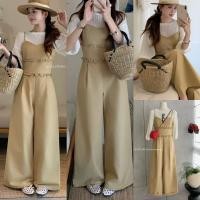 ราคา Y8801 เซ็ท 2 ชิ้น สายเดี่ยวจั๊มสูท ทรงขาบาน งานซิปหลัง มาพร้อมเสื้อไหมพรมทอบาง แฟชั่นเกาหลี TAG Yjia (48407603220)