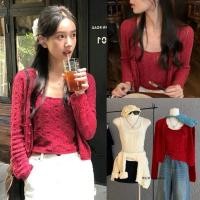 ราคา W7166 เซ็ท เสื้อ 2 ชิ้น เสื้อสายเดี่ยว ผ้าถัก ถักลายสวย มาพร้อมเสื้อคลุมแขนยาว ผ้าแฟชั่นเกาหลี TAG WG WE (42020260311)