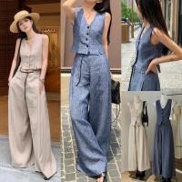 ราคา W5396 ชุดเซ็ท 2 ชิ้น เสื้อกั๊กแขนกุด แต่งกระดุม กางเกงขายาวทรงขาบานแฟชั่นเกาหลี TAG WG (24095337679)