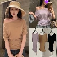 ราคา W6472 เสื้อปาดไหล่แขนสั้น ผ้าทอร่องเนื้อนิ่ม ทรงสวย ใส่ปล่อยๆได้เลยค่ะ ยืดหยุ่นได้ ผ้าแฟชั่นเกาหลี TAG WG WE (43959453243)