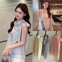 ราคา W6578 เสื้อแขนกุดผ้าซาตินเนื้อดี แต่งกระดุมมุกด้านหลังคอ ช่วงไหล่แต่งผ้ามัดโบว์ แฟชั่นเกาหลี TAG WG WE (27690214847)