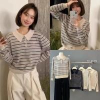 ราคา เสื้อแขนยาว2815 คอปก ลายขวาง ผ้าทอเนื้อนิ่ม ทรงเกาหลี ทรงน่ารัก แฟชั่นเกาหลี TAG KOREA (24338688439)