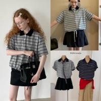 ราคา W8883 เสื้อคอปก ลายขวางสลับสีสวย ผ้ายืด ใส่เที่ยวใส่ทำงานได้หมดแล้วค่า แฟชั่นเกาหลี TAG WG WE (57457596521)