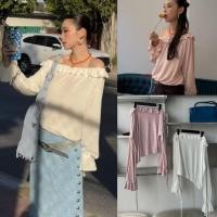 ราคา SU077 เสื้อปาดไหล่ ผ้ายืด แต่งชายระบายช่วงขอบเสื้อ ชายเสื้อแต่งเชือกรูด แฟชั่นเกาหลี TAG MM fish (58105950125)