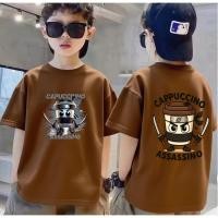 ราคา สะดวกสบาย มีดคู่อเนกประสงค์ ฝ้ายแท้คอกลม แขนสั้น นามธรรมสไตล์ ระบายอากาศ อายุ 3 14 ปี 90 150 ปอนด์COD (42377348191)