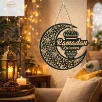 ราคา SILKPULSE Ramadan แขวนเครื่องประดับ สีดําทองรอบโล่Eid Mubarak Wallจี้ พรรคซัพพลายแกะสลักหัตถกรรมประตูป้ายไม้Moon Starจี้Party (50807208730)
