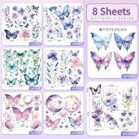 ราคา สติกเกอร์รอยสักลายผีเสื้อสีไล่โทน 8 แผ่น กันน้ำได้นาน (48953807056)