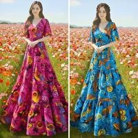 ราคา P21 26 เดรสลายนกยุง เเขนสั้น สีสันสดใส กระโปรงระบาย 3 ชั้น อก 32 42 นิ้ว ยาว 55 นิ้ว ไซด์ SS S M L (54456273450)
