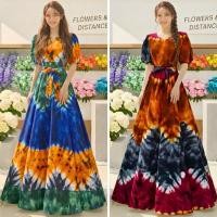 ราคา Y11 Y16 เดรสมัดย้อม แขนพอง สีสันสดใส อก 32 40 นิ้ว ยาว 55 นิ้ว ไซด์ SS S M L (45006537081)